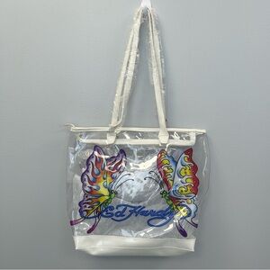 Ed Hardy Clear PVC Butterfly Zipper Tote Shoulder Bag - NWT